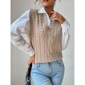 Beige tan cream Cable Knit Vest (only) Preppy Minimalist Casual